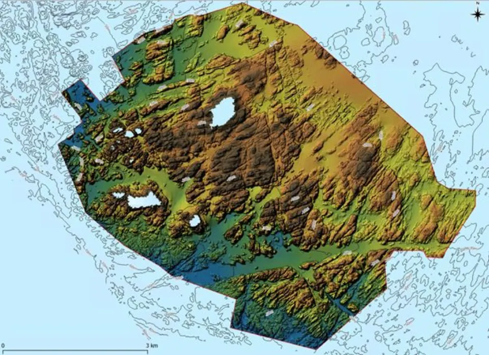 A coloured bathymetric ground model of the seabed